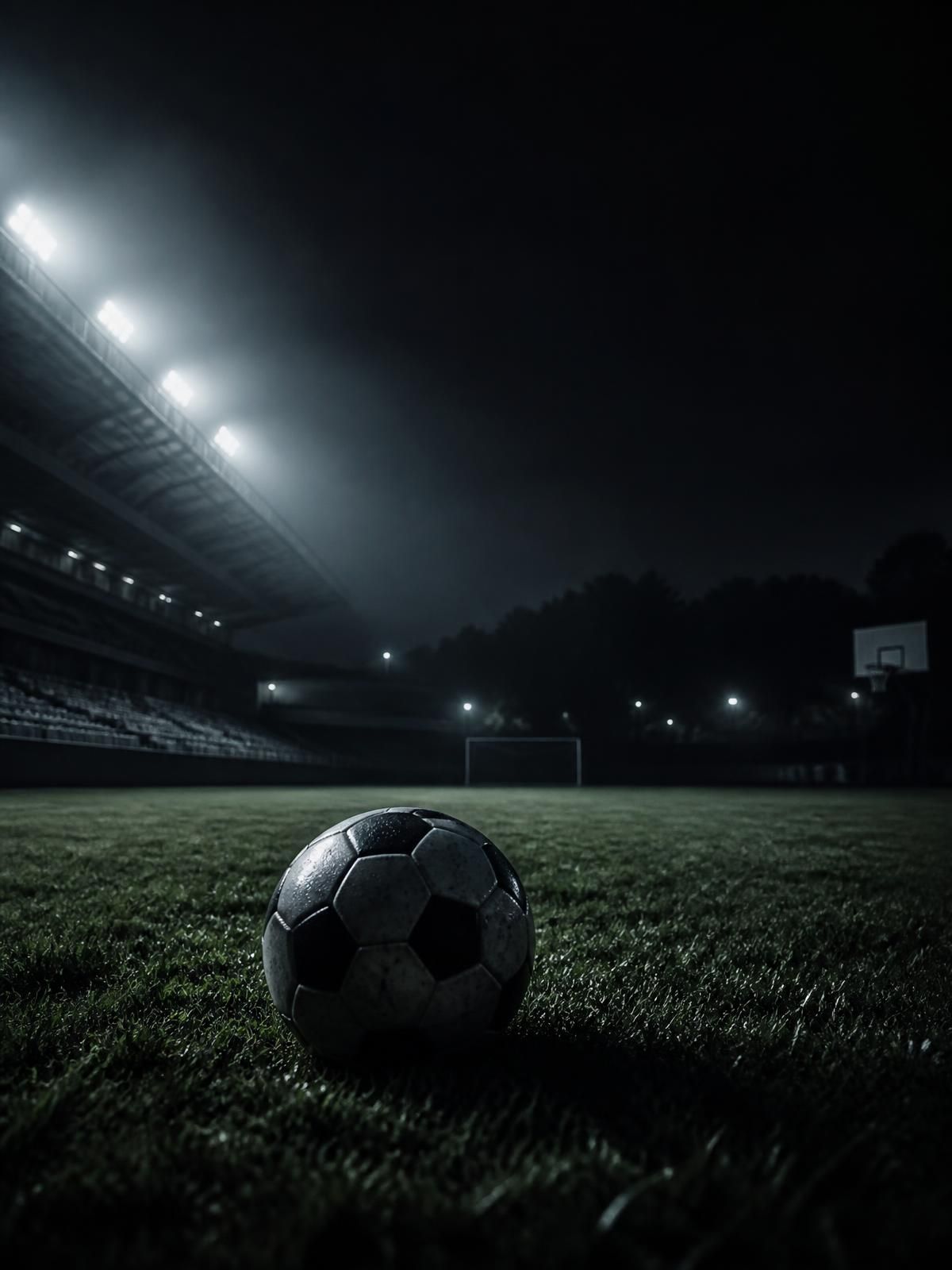 Valaistu jalkapallostadion illalla